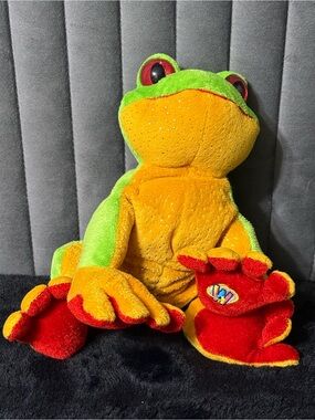 Ganz Webkinz Frog Plush Green Red Yellow Stuffed Animal Glitter Feet Toy